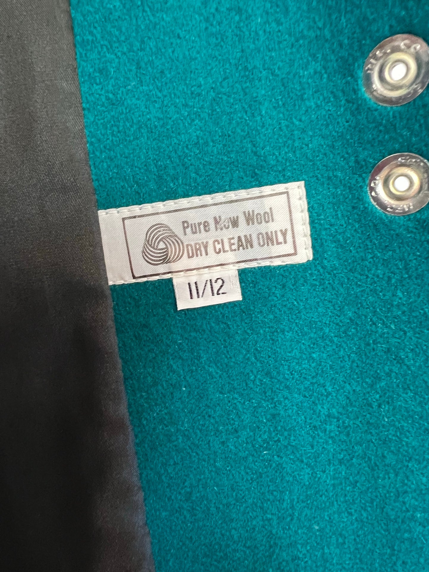 International Scene Teal Wool Coat with Colorful Diamonds - Size 11/12