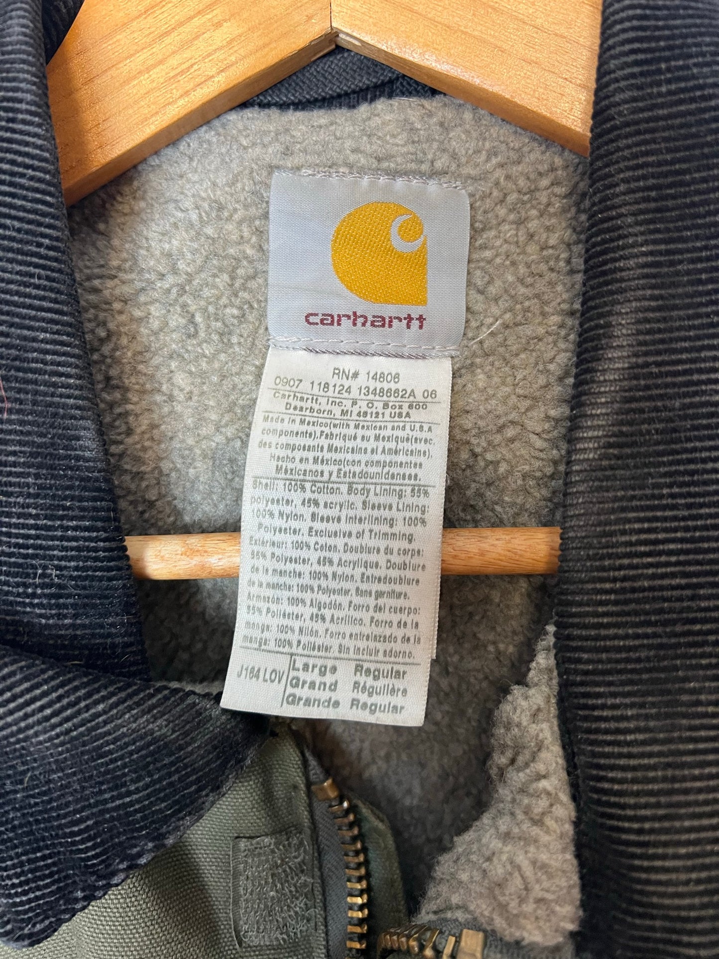 Carhartt Moss Green Canvas Work Jacket with U.S. Army Patch - Size L