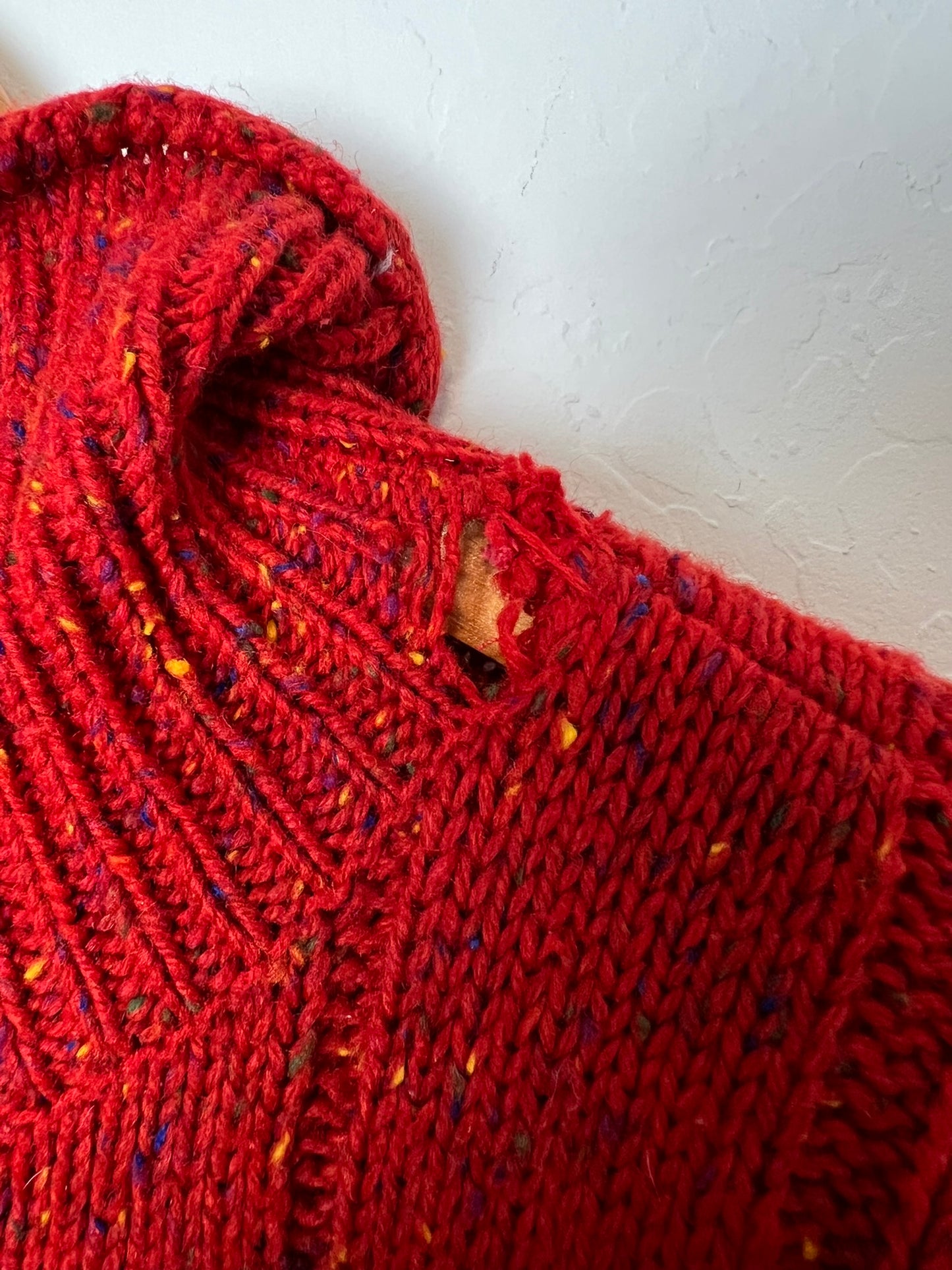 Tweed Knit Fair Isle Turtleneck Sweater Red - M