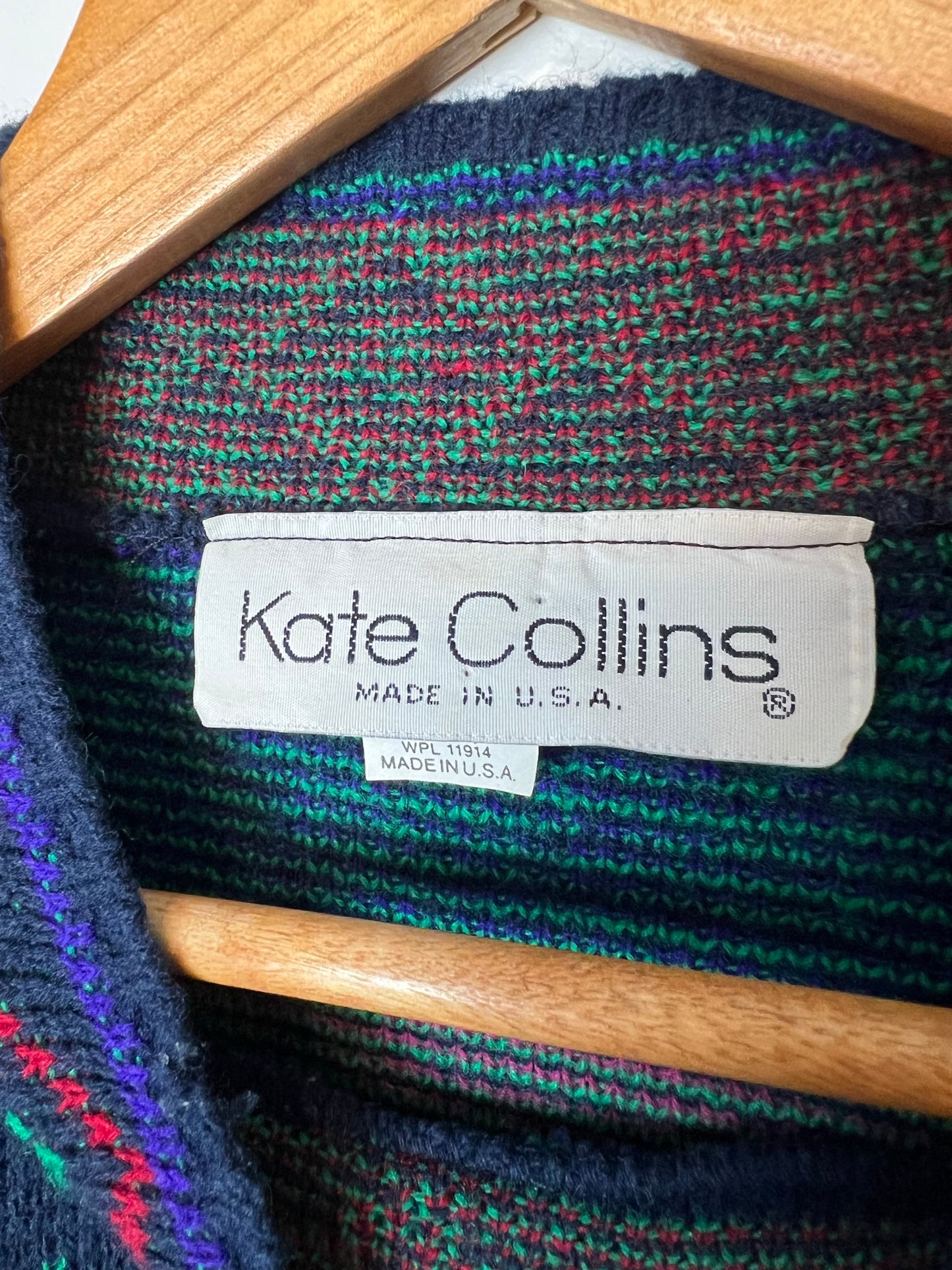 Kate Collins Navy Floral Knit Sweater - Size M