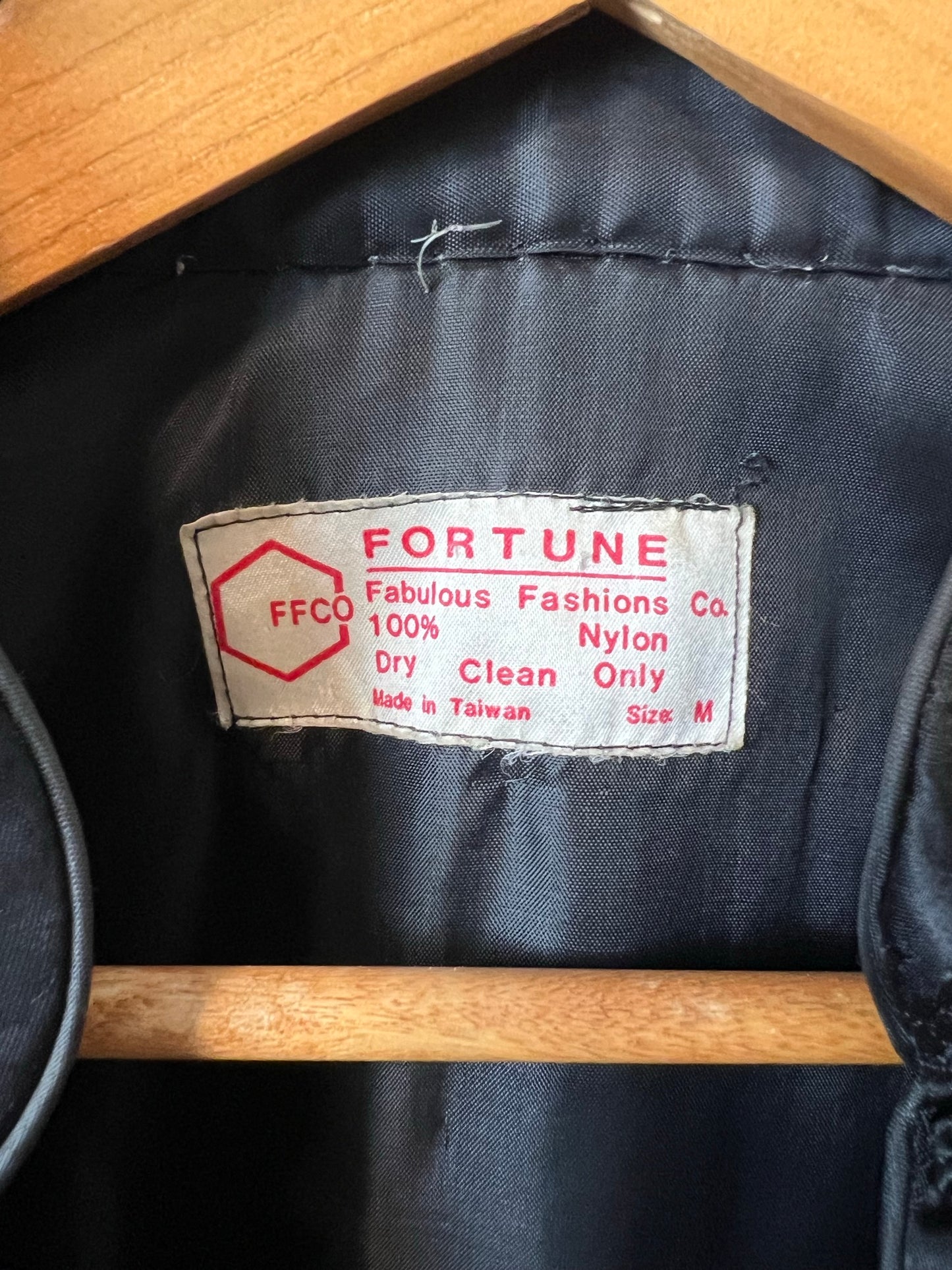 Fortune Black Satin Embroidered Dress Shirt - Size M