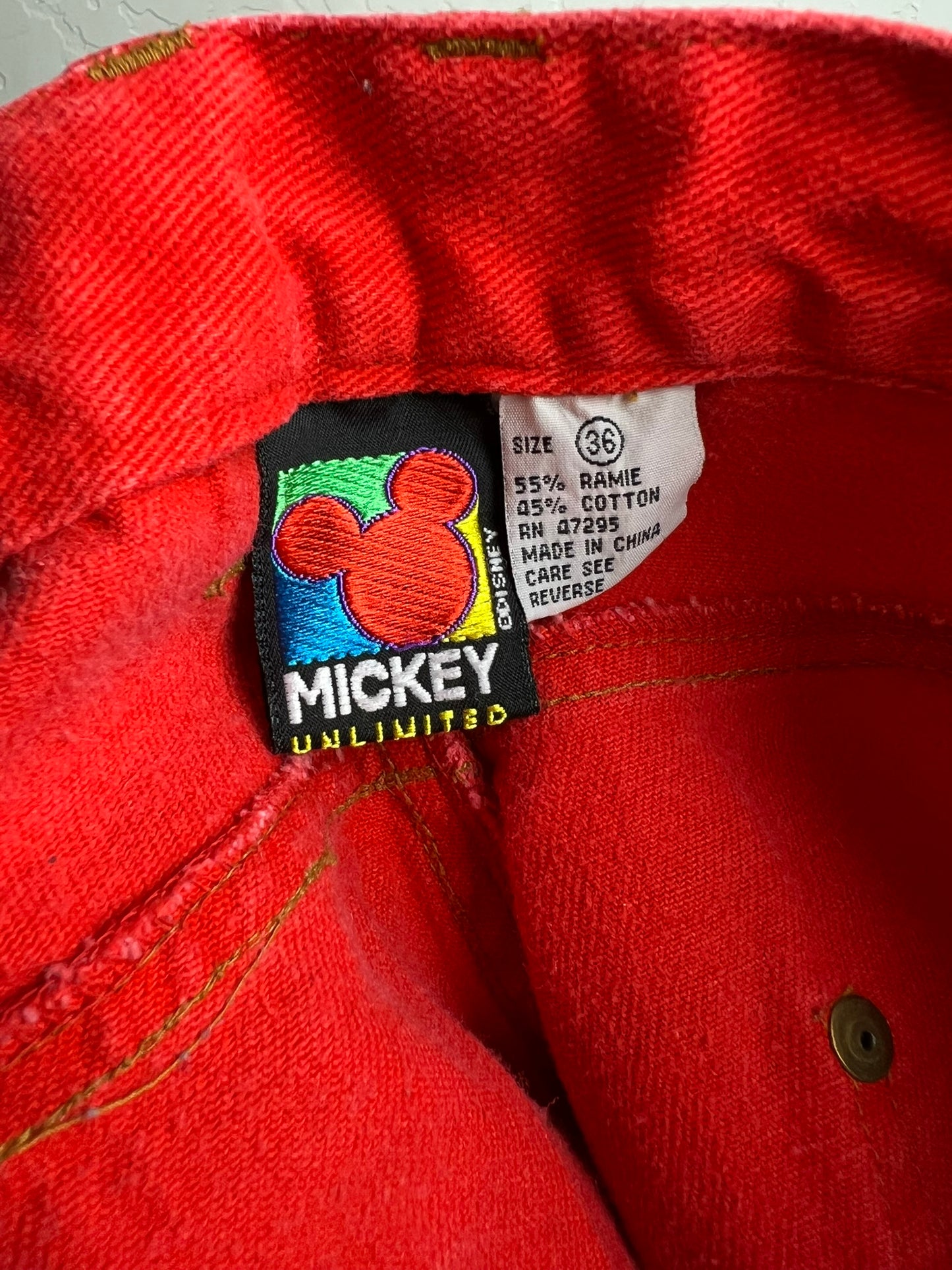 Mickey Unlimited Red Denim Shorts Embroidered - 36
