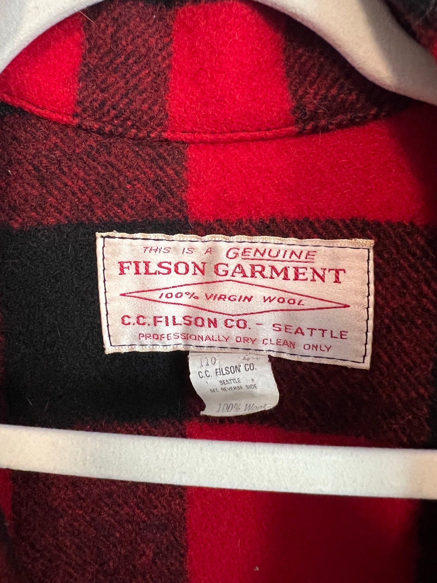 C.C. Filson Red Buffalo Plaid 100% Virgin Wool Jacket - Size 44