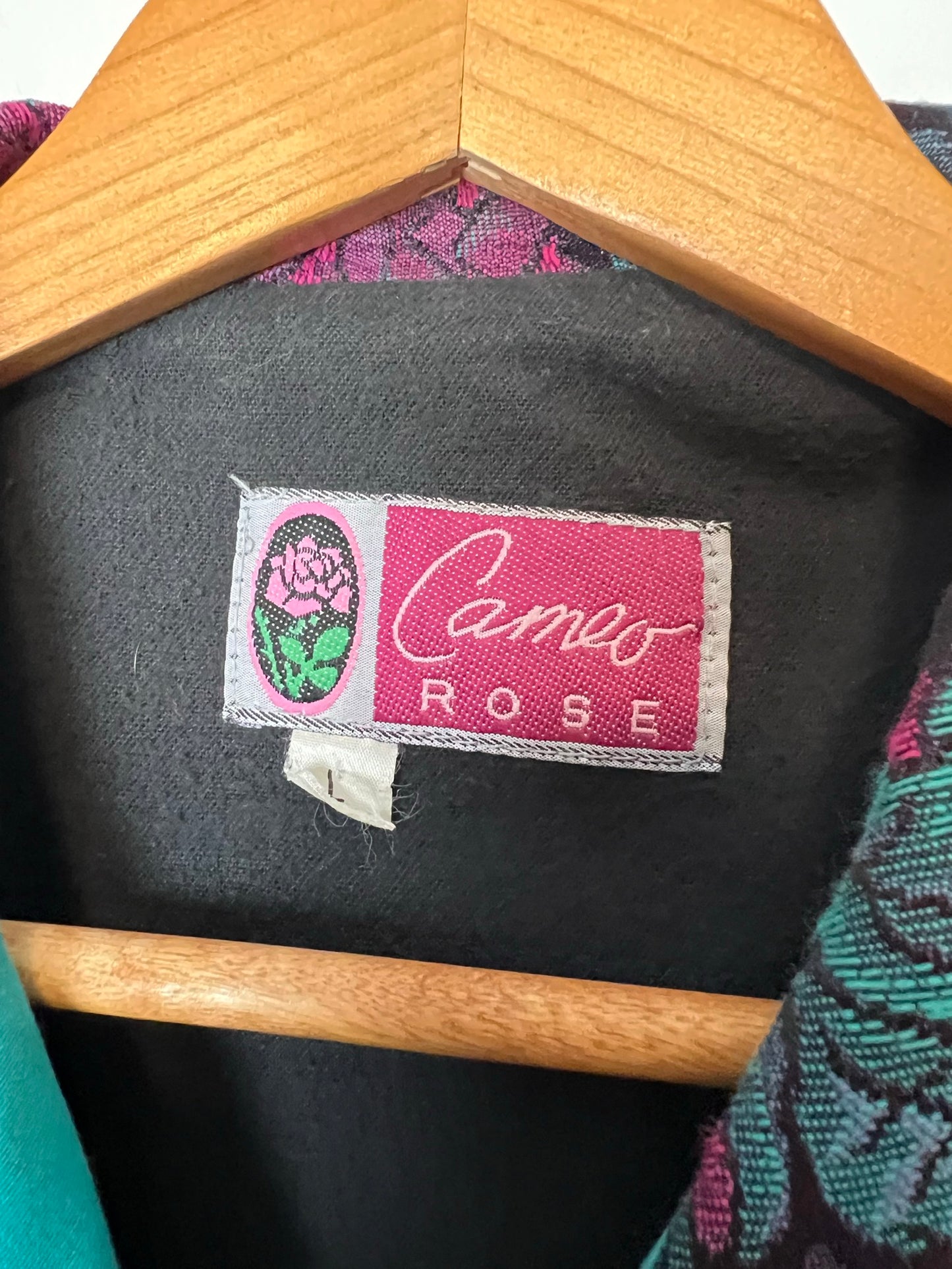 Cameo Rose Teal Bomber Jacket with Floral Lining - Size L