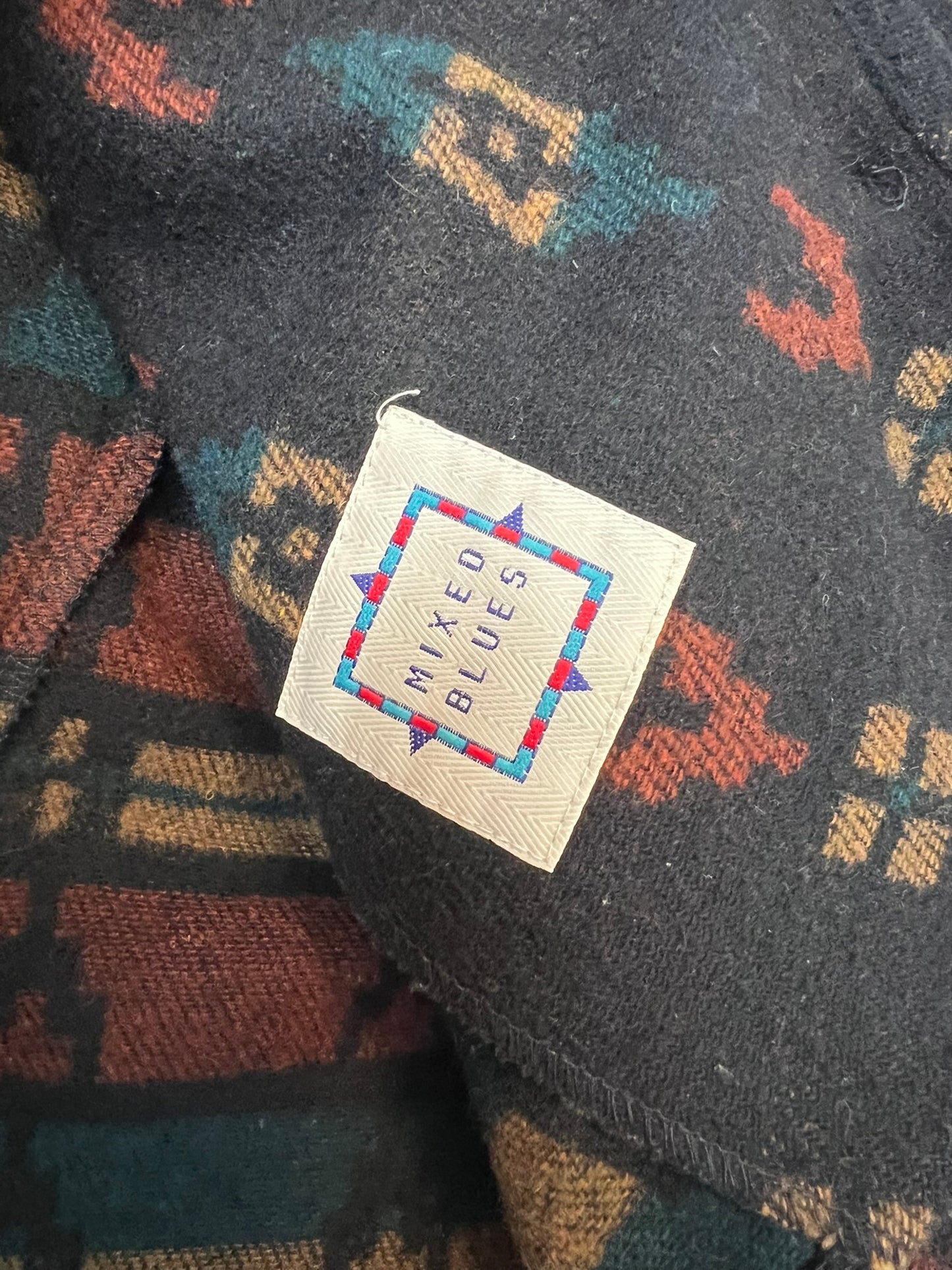 Mixed Blues Southwestern Wool Cropped Blazer - M