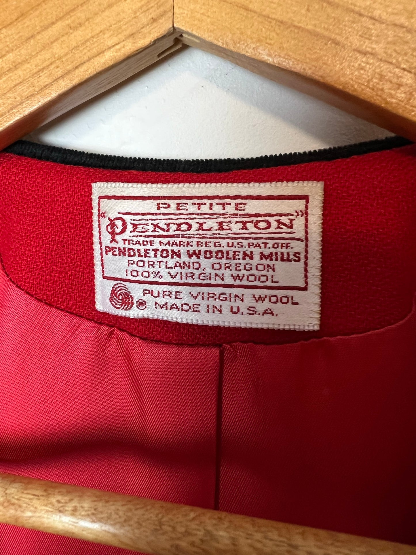 Pendleton Red Virgin Wool Blazer with Black Piping - Petite