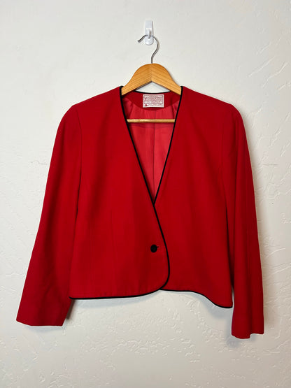 Pendleton Red Virgin Wool Blazer with Black Piping - Petite