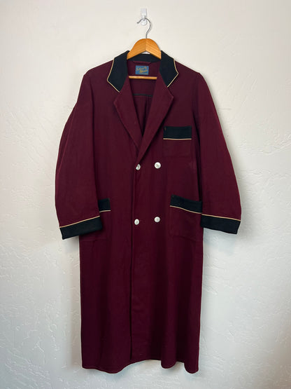 Glover All-Wool Dressing Coat — Burgundy with Black Velvet — L/XL