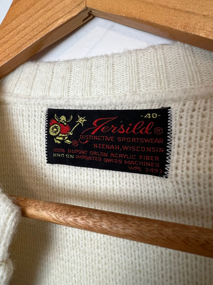 Jantzen Fair Isle Cardigan Sweater - Cream & Brown Nordic Pattern - Size 40