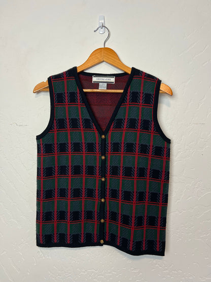 Crystal-Kobe Green Tartan Plaid Knit Vest - Size S