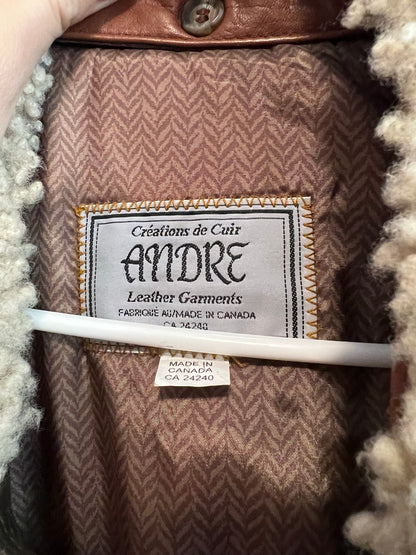 Andre Leather Shearling Collar Coat - XL