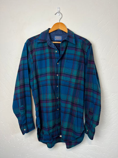Pendleton Virgin Wool Flannel in Ocean Blue and Teal Plaid - L