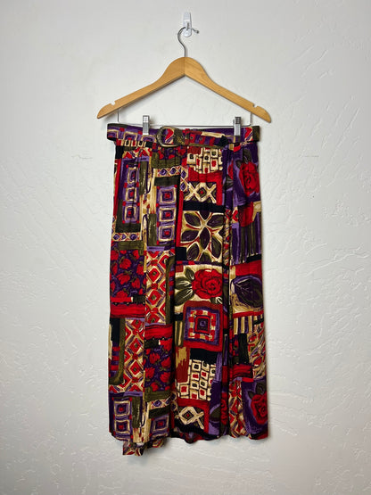 Jessica Scott Abstract Print Rayon Midi Skirt - M