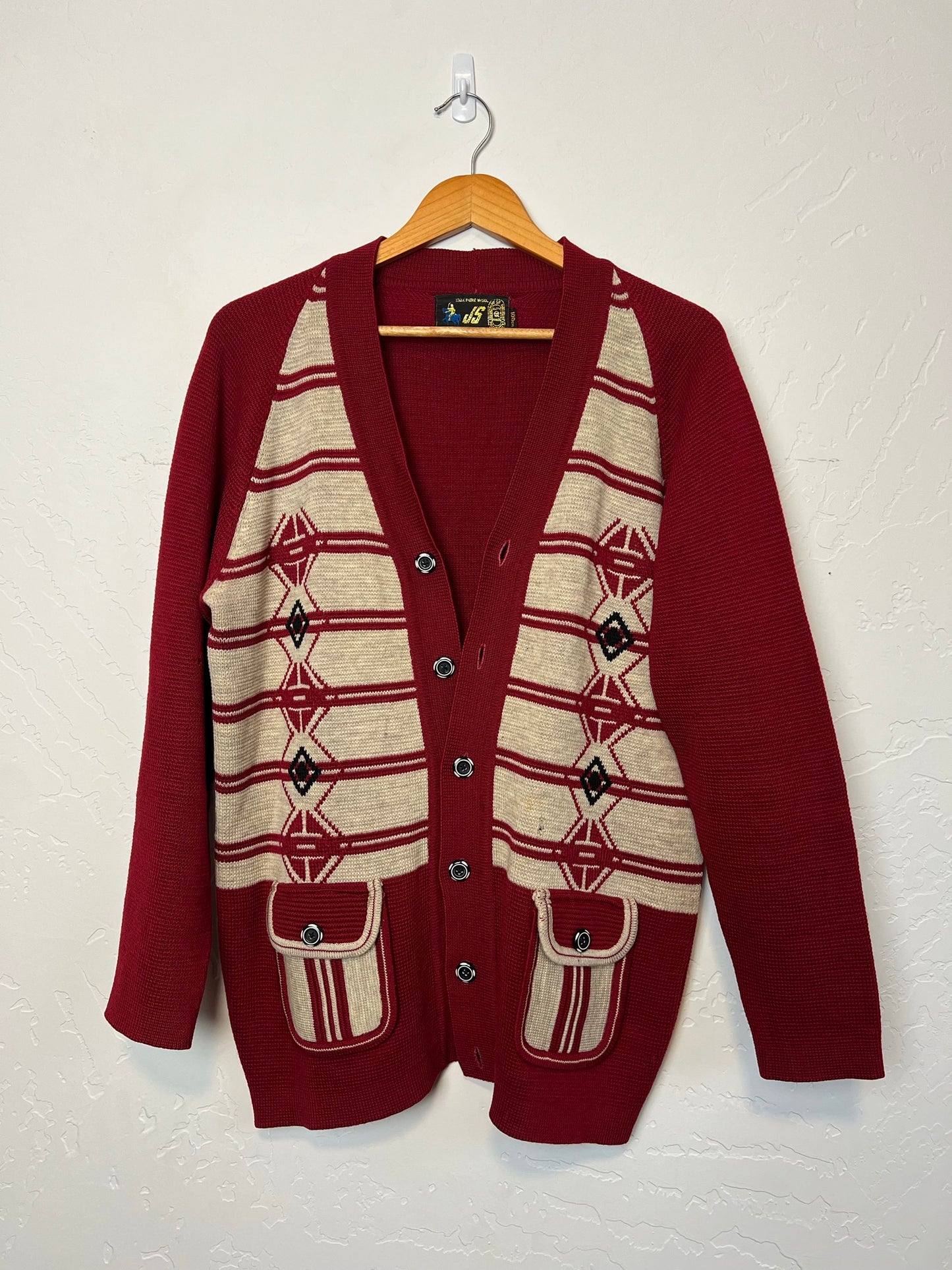 Vintage Burgundy & Cream Southwestern Aztec Cardigan - Size S/M