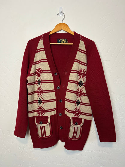 Vintage Burgundy & Cream Southwestern Aztec Cardigan - Size S/M