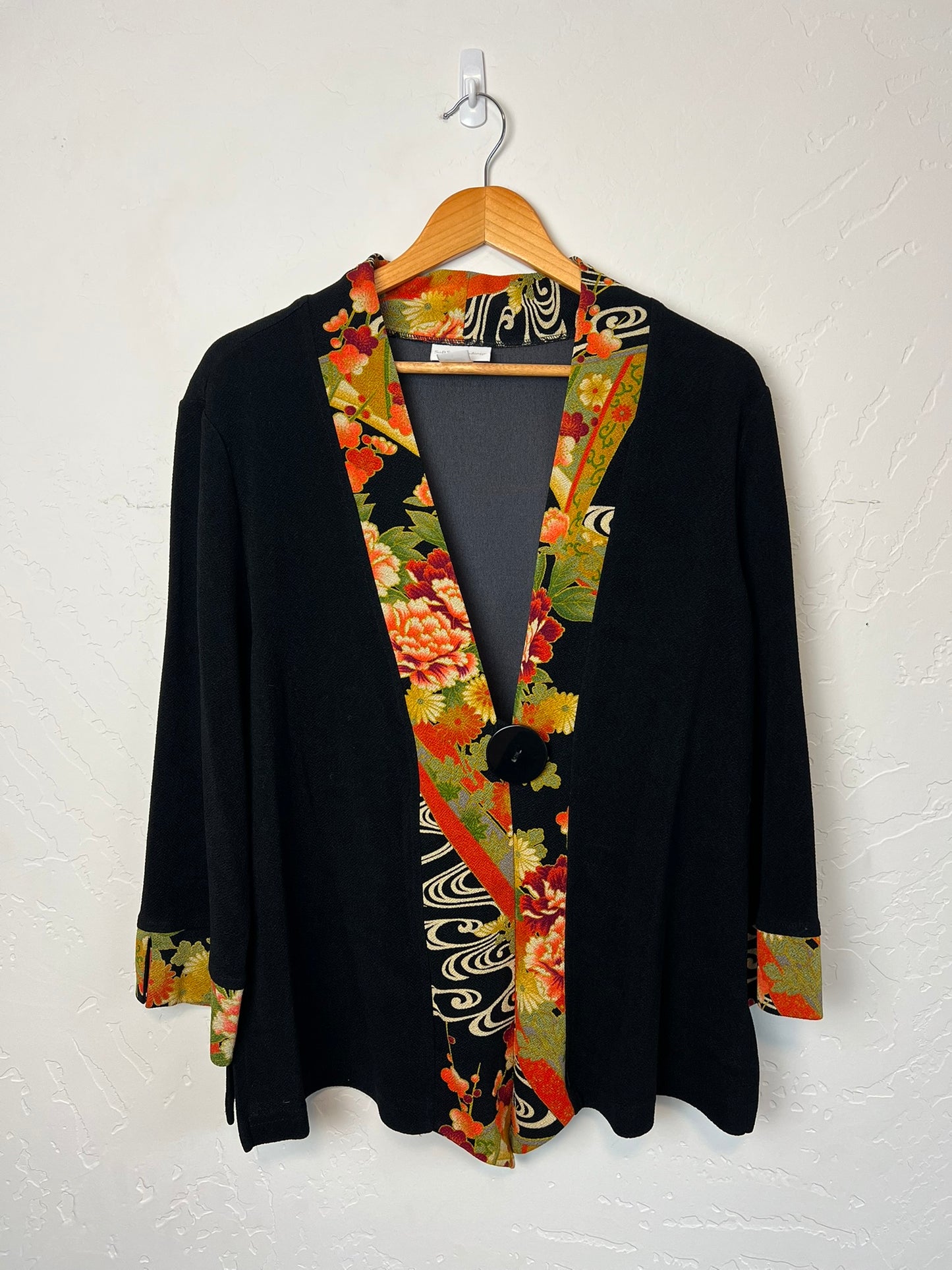 Soft Surroundings Japanese Floral Trim Knit Jacket - L