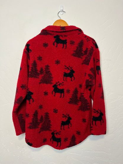 Lavon Reindeer & Snowflake Boucle Fleece Snap Jacket - Size M