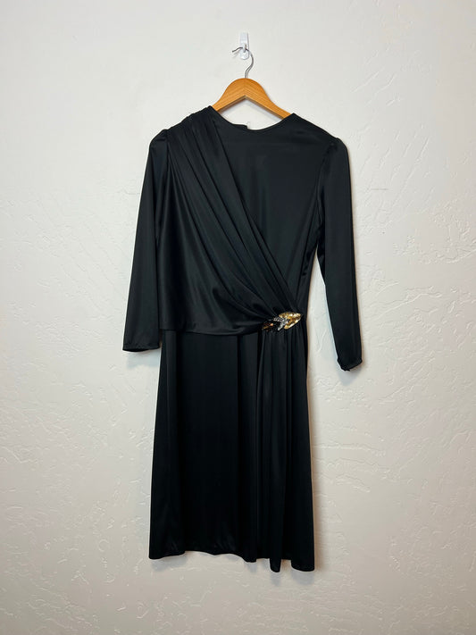 Young Gare Draped Cocktail Dress with Sequin Brooch - M