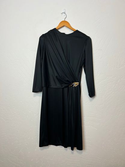Young Gare Draped Cocktail Dress with Sequin Brooch - M