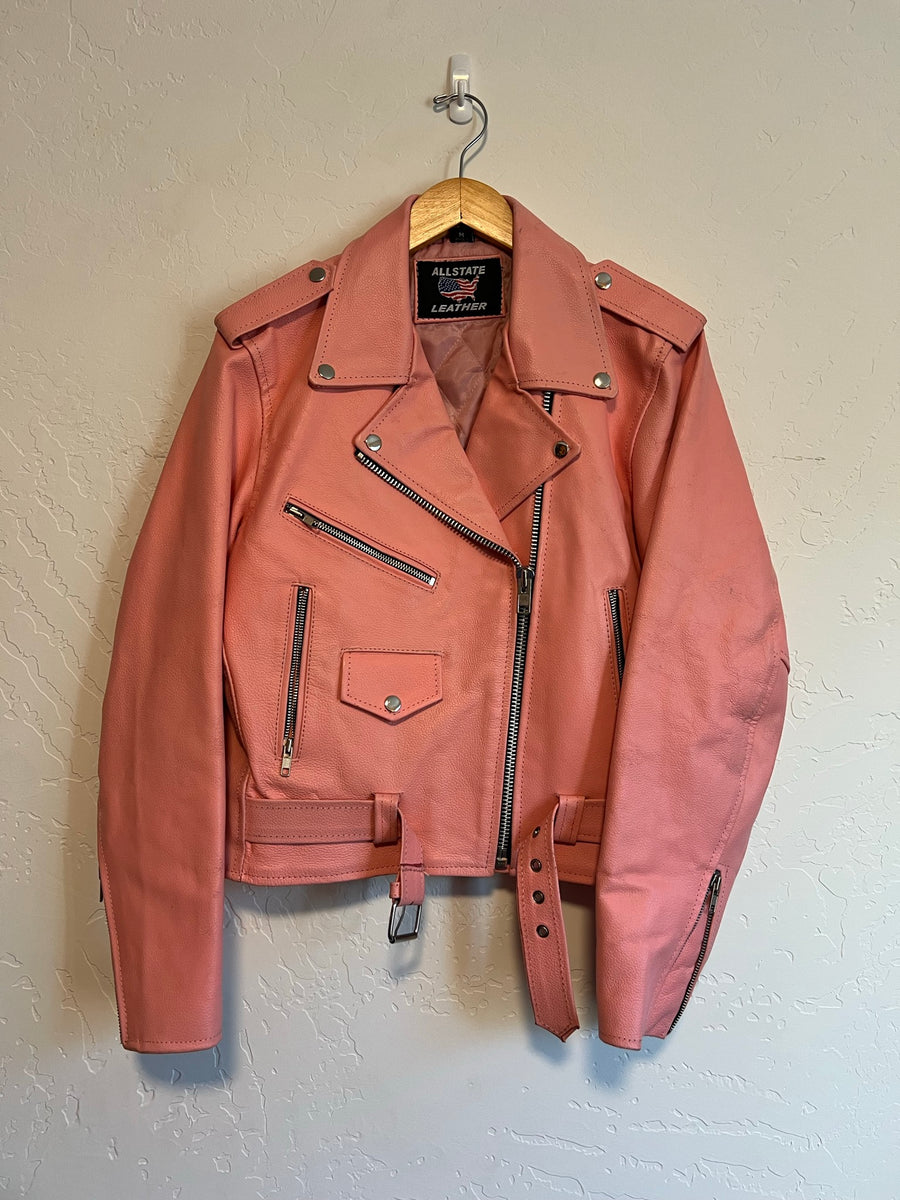 Allstate Leather Pink Motorcycle Jacket - Size M