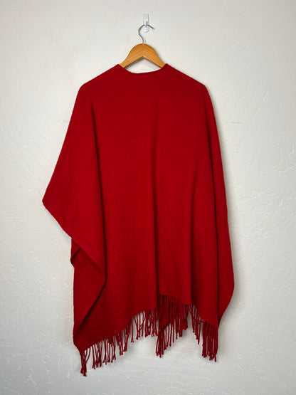 Marnie West Red Fringed Ruana Wrap - OS