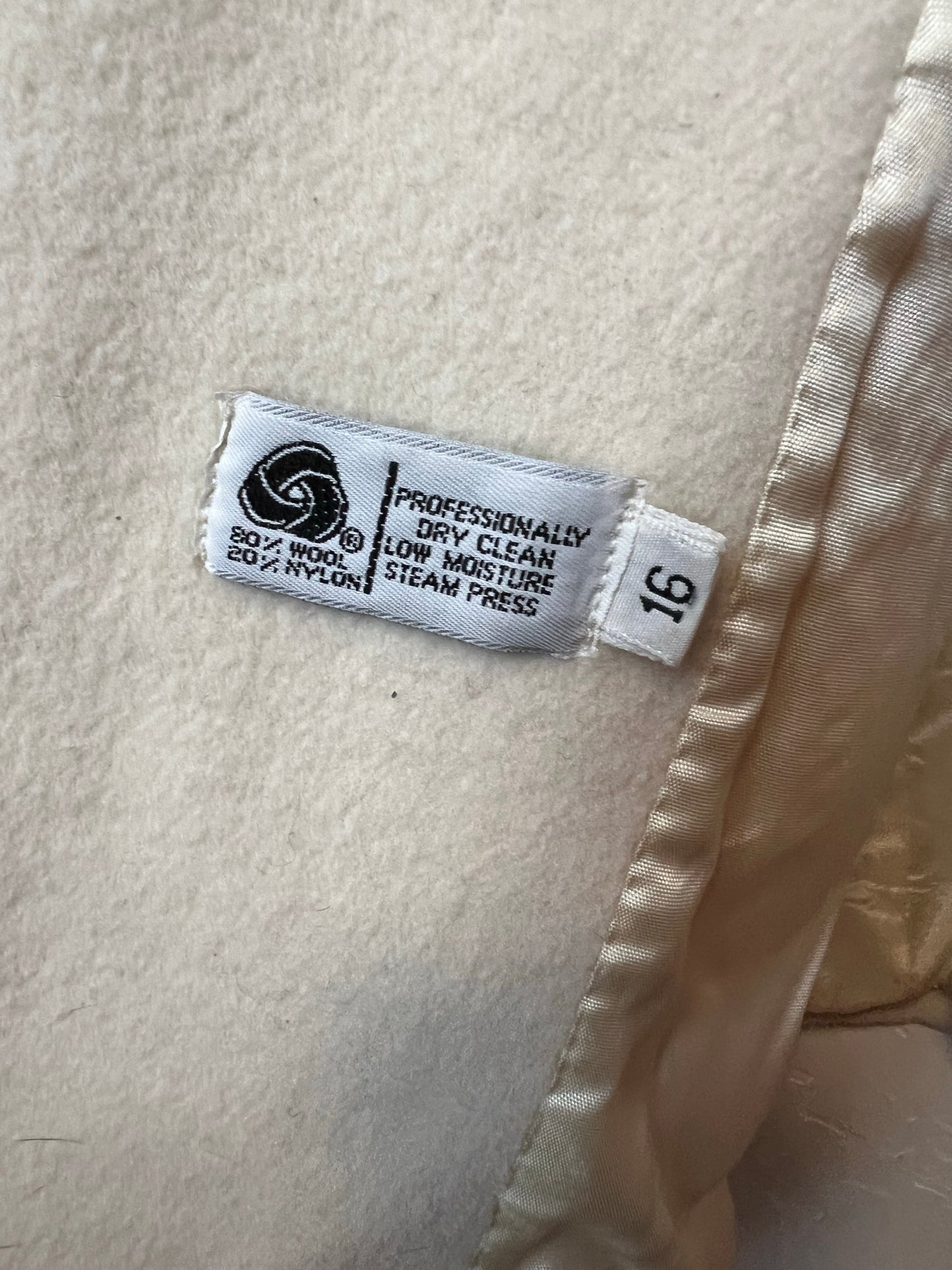 J.G. Hook Cream Wool Duffle Coat with Wooden Toggles - Size 16
