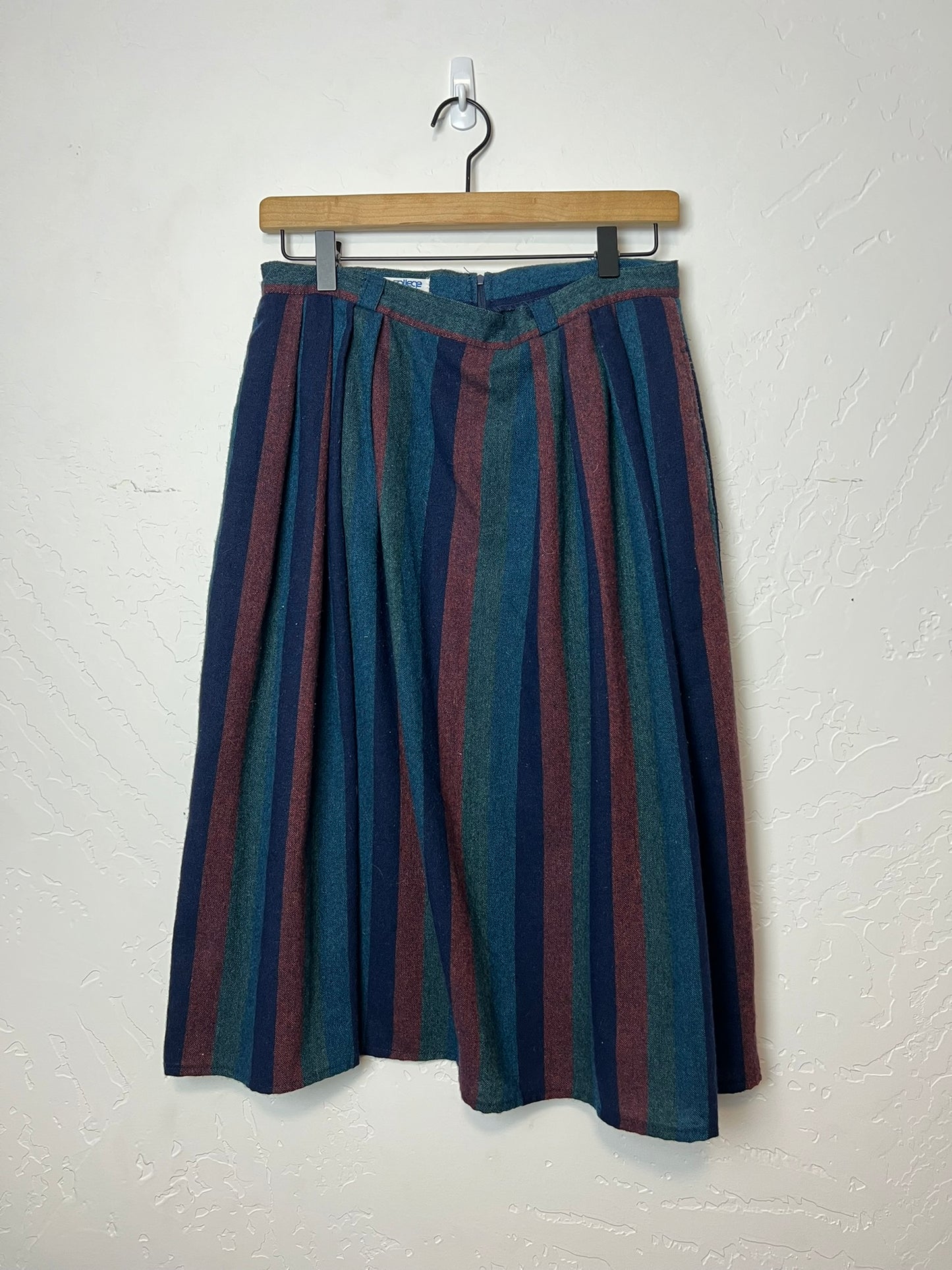 College Town Striped Wool Midi Skirt - M