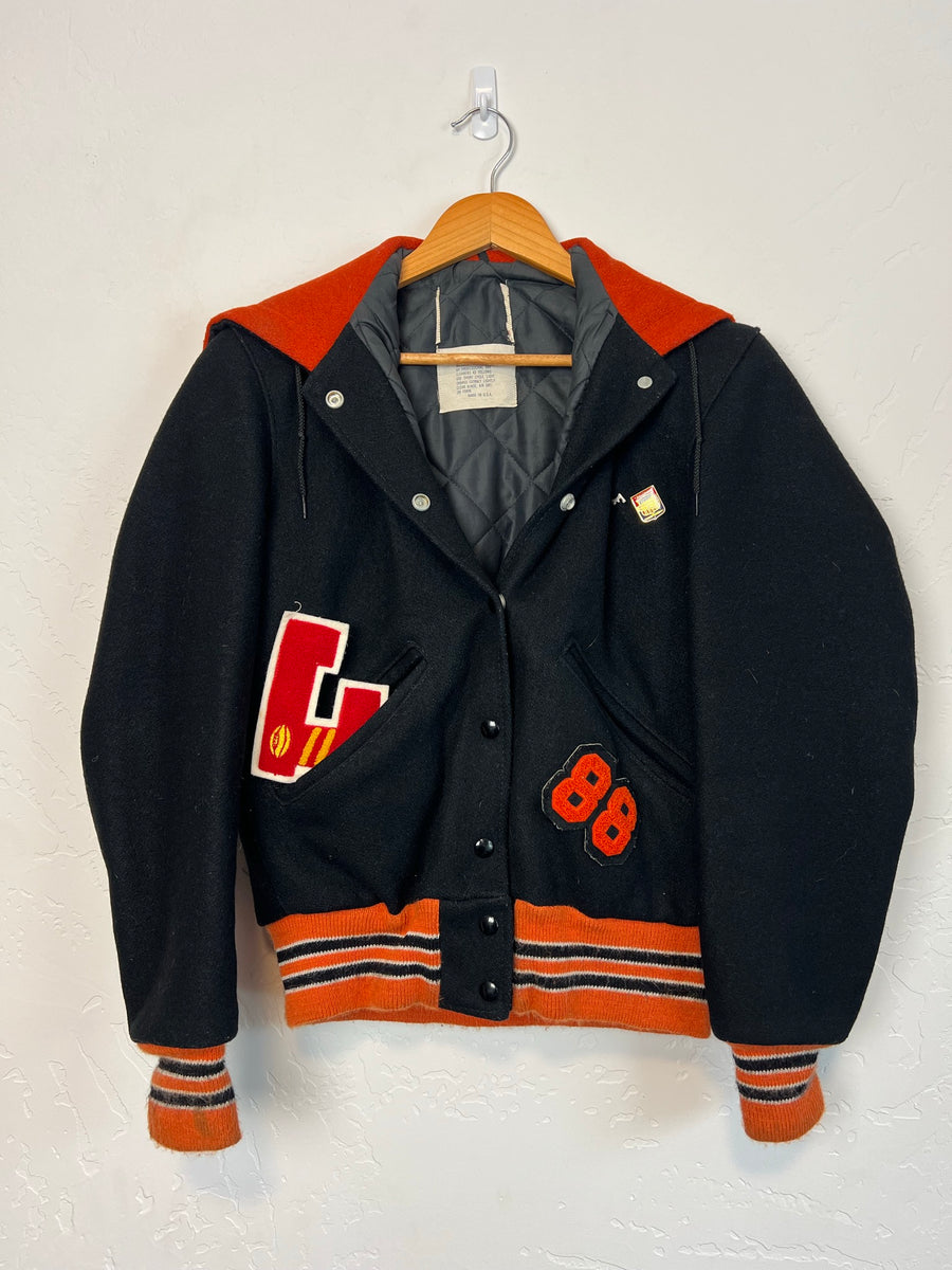 Vintage Wool Varsity Letterman Jacket Black & Orange - #88
