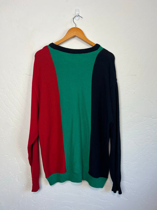 Jantzen Red, Green & Black Colorblock Sweater - Size XL