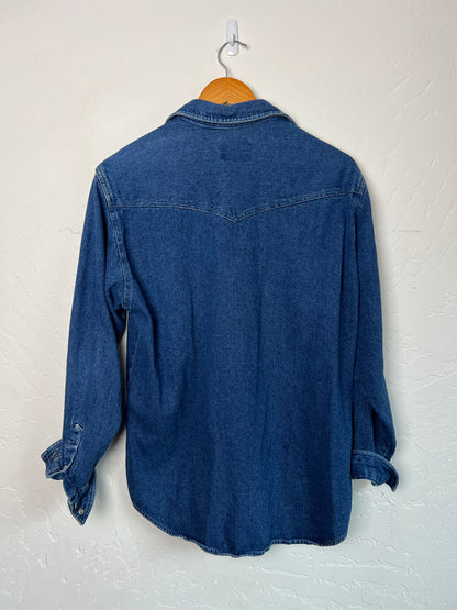 Wrangler Blue Denim Western Shirt - Size 15.5-34 X-Long Tails