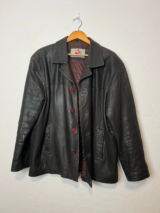 G.B. Black Leather Button-Front Jacket - XL