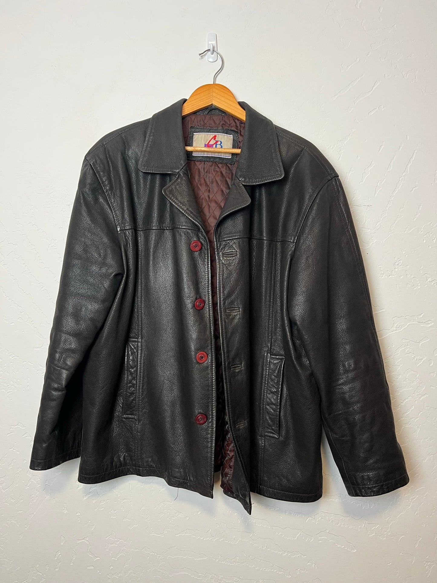 G.B. Black Leather Button-Front Jacket - XL
