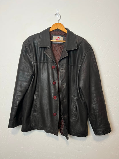 G.B. Black Leather Button-Front Jacket - XL