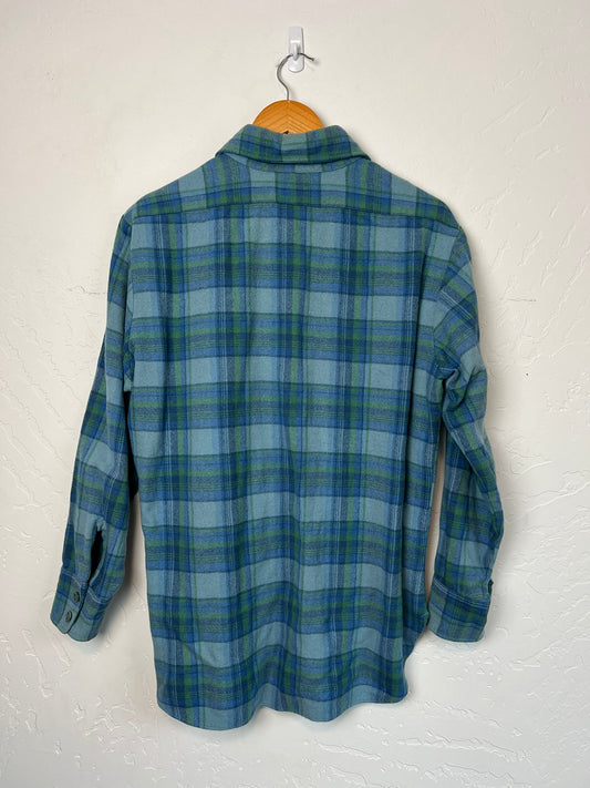 Pendleton Board Shirt Faded Blue-Green Plaid Wool - M