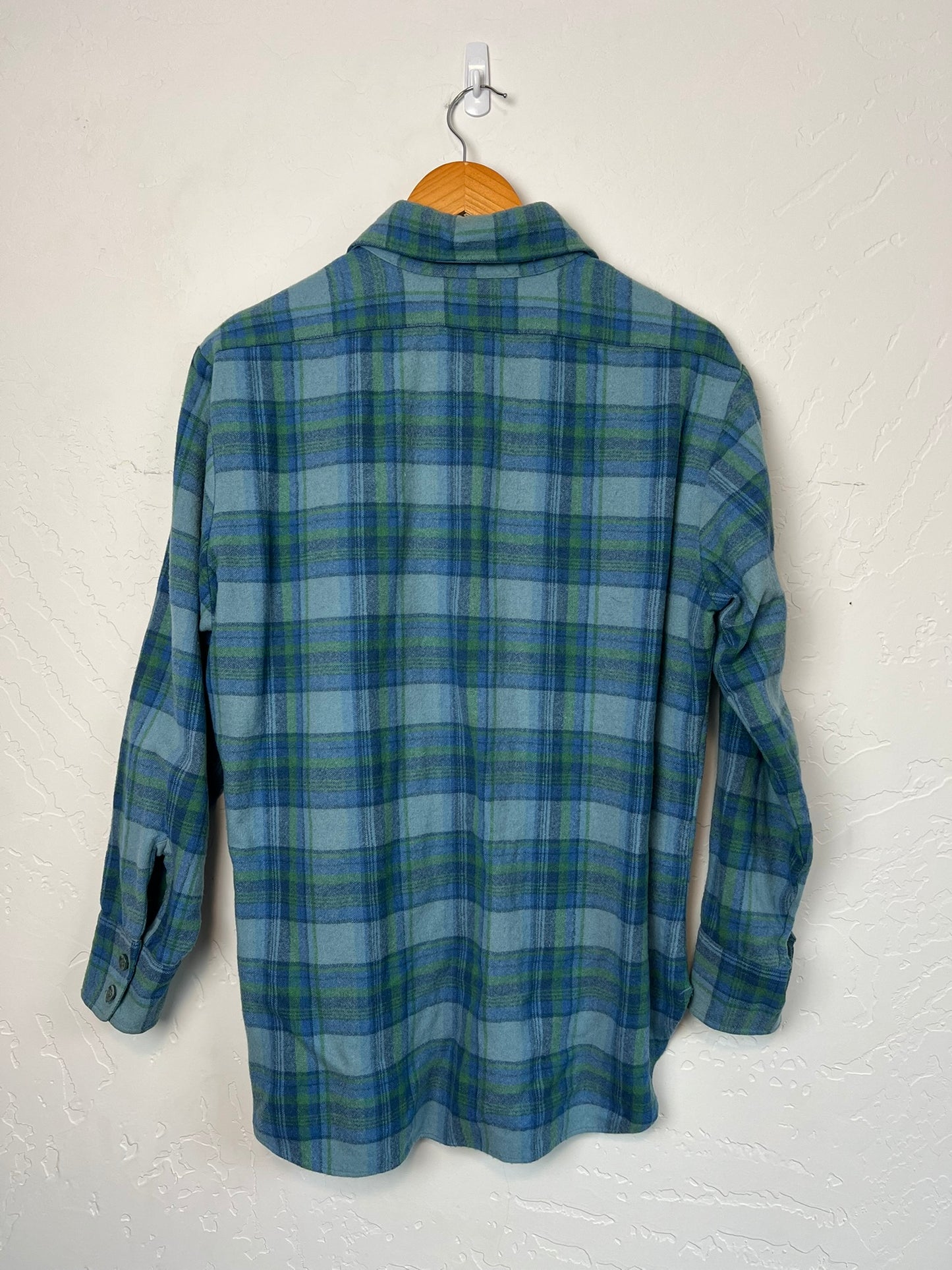 Pendleton Board Shirt Faded Blue-Green Plaid Wool - M