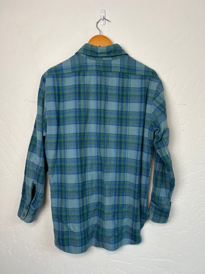 Pendleton Board Shirt Faded Blue-Green Plaid Wool - M