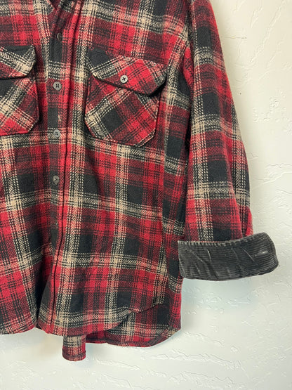 Woolrich Flannel Red Plaid with Corduroy Collar - L