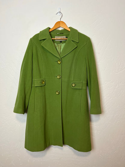 Marielle Olive Green Wool Coat with Gold Buttons - Size 14