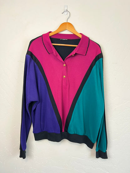 Colorblock V-Panel Polo Sweatshirt - L