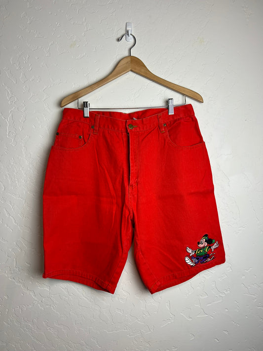 Mickey Unlimited Red Denim Shorts Embroidered - 36