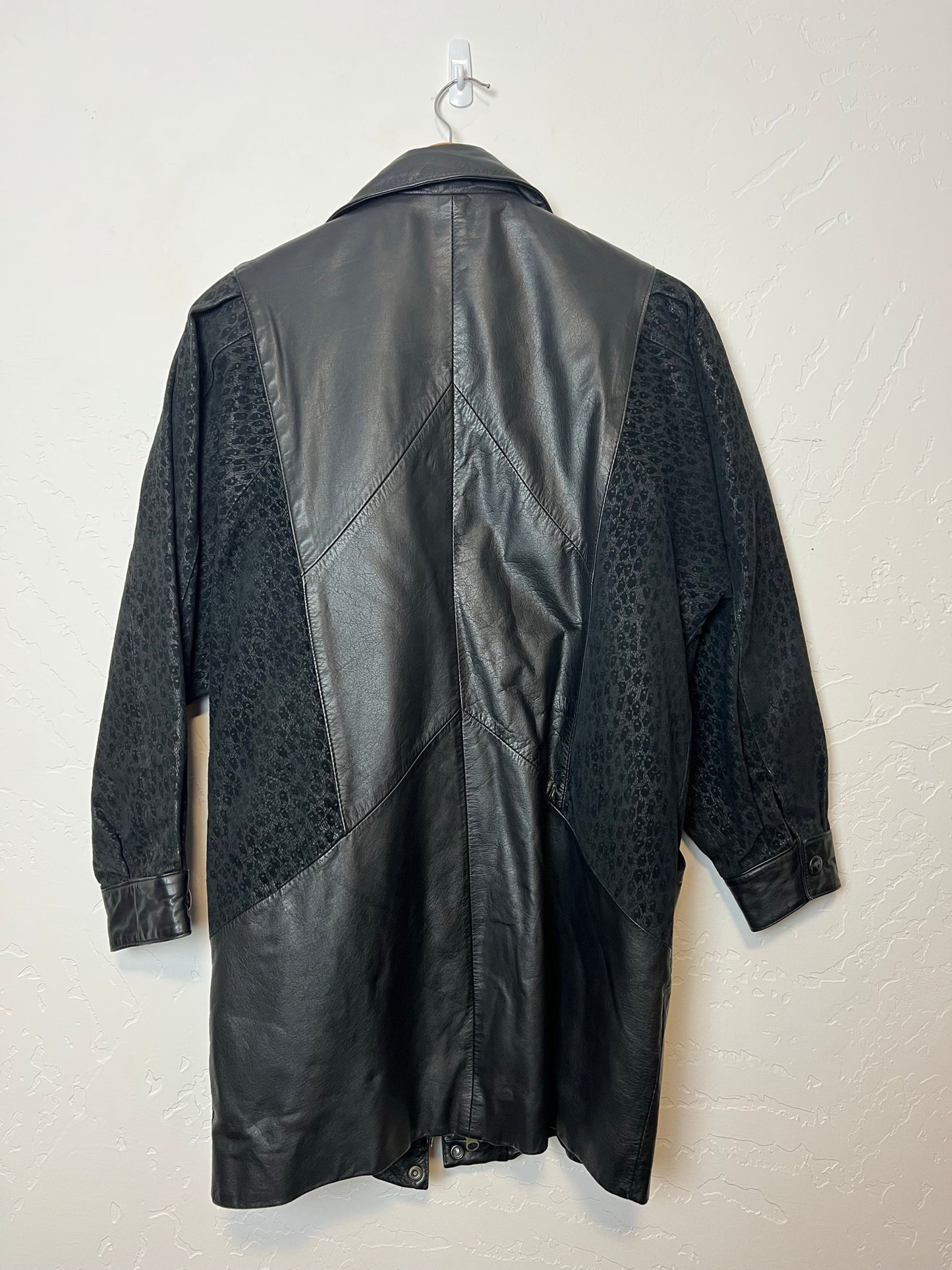 Wilsons Black Leather Jacket with Textured Panels - Size S