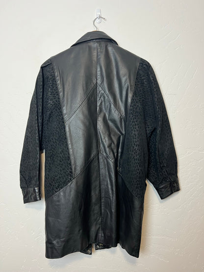 Wilsons Black Leather Jacket with Textured Panels - Size S