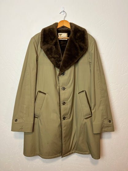 Lakeland Olive Trench Coat with Faux Fur Collar - Size 44 Long