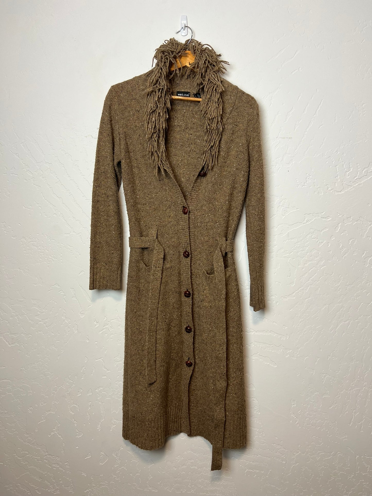 Wet Seal Fringe-Collar Duster Sweater Coat - M