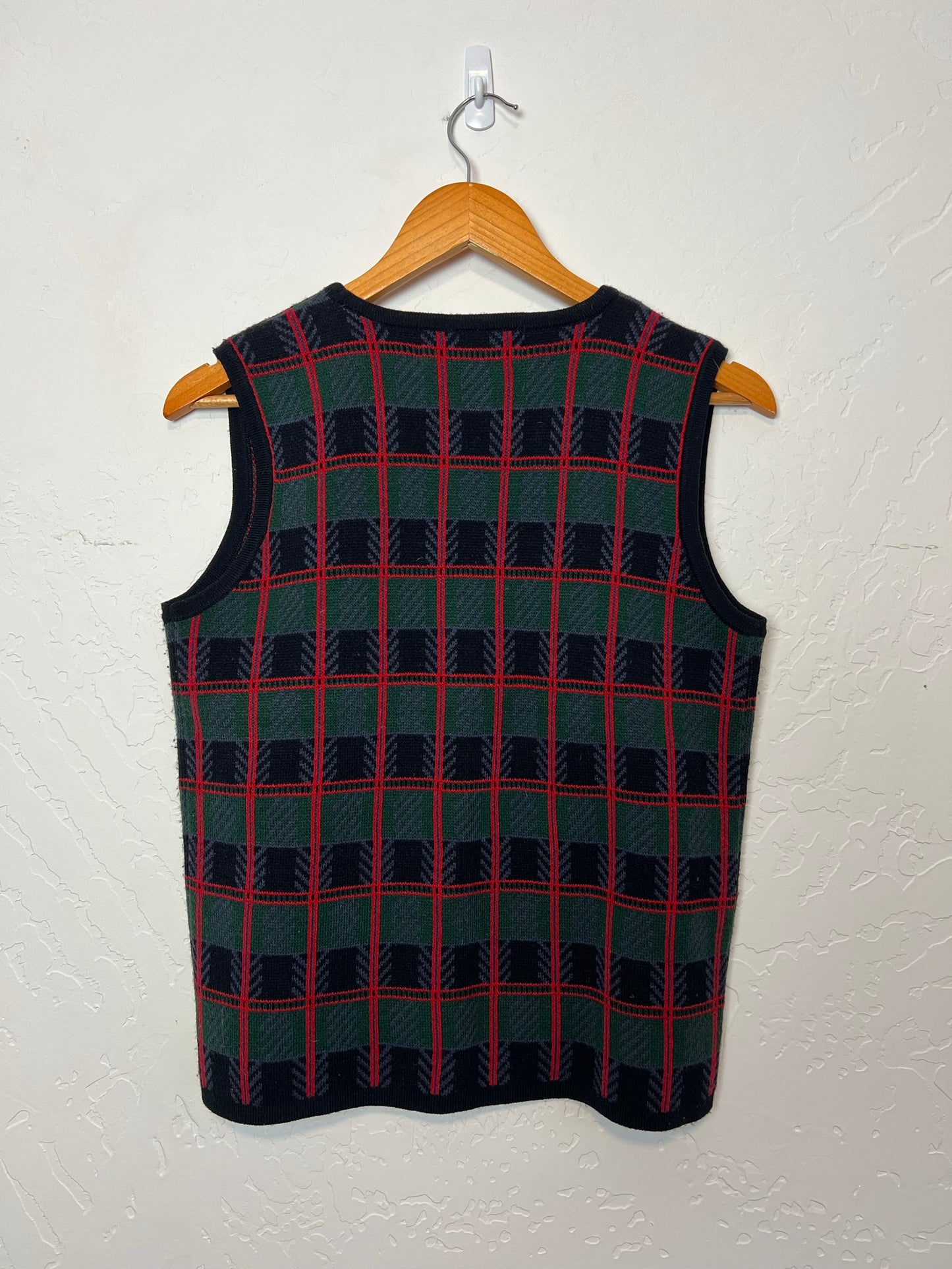 Crystal-Kobe Green Tartan Plaid Knit Vest - Size S