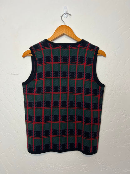 Crystal-Kobe Green Tartan Plaid Knit Vest - Size S