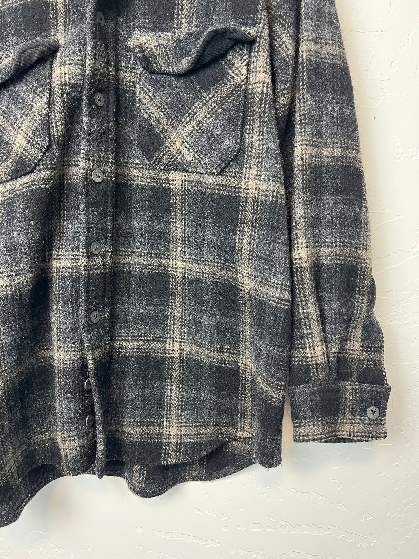 Woolrich Wool Flannel Shirt Charcoal Shadow Plaid - L