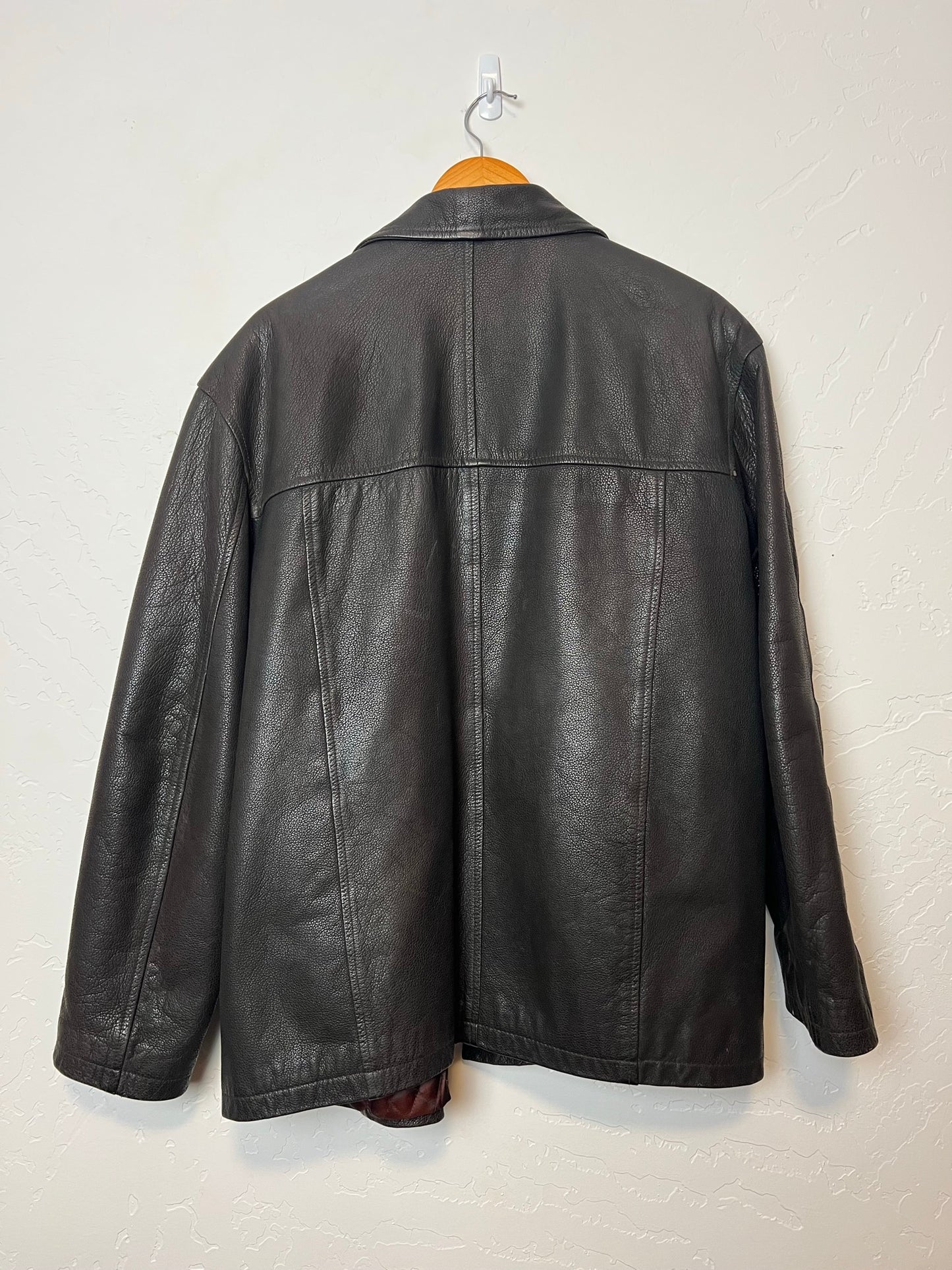G.B. Black Leather Button-Front Jacket - XL