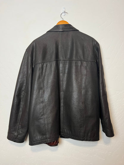 G.B. Black Leather Button-Front Jacket - XL
