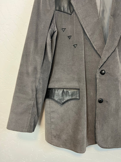 Pioneer Wear Grey Corduroy & Leather Western Blazer - Size 48